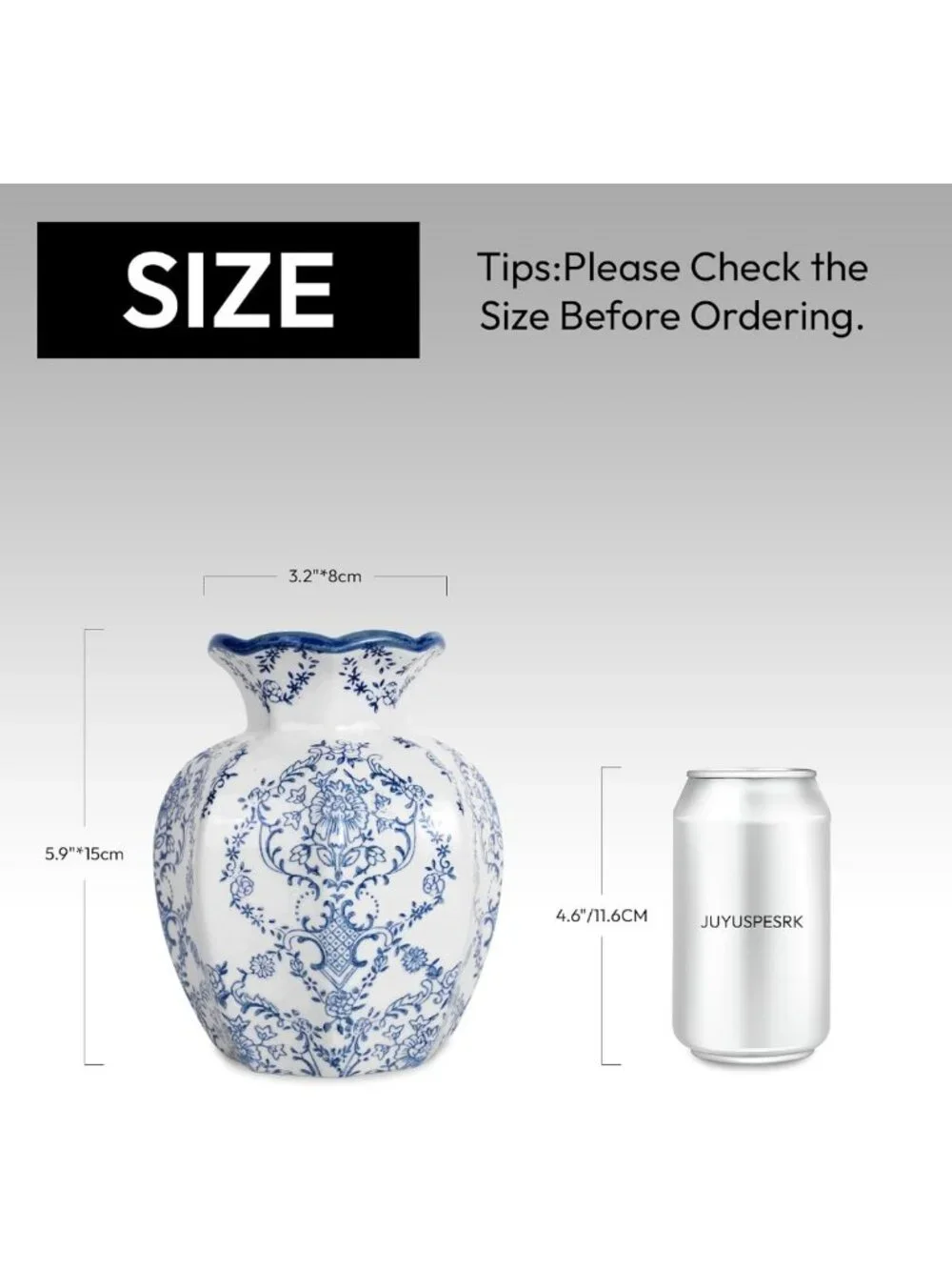 Chinoiserie Blue & White Ceramic Vase - 5.9” Vintage Home Decor for Flowers
